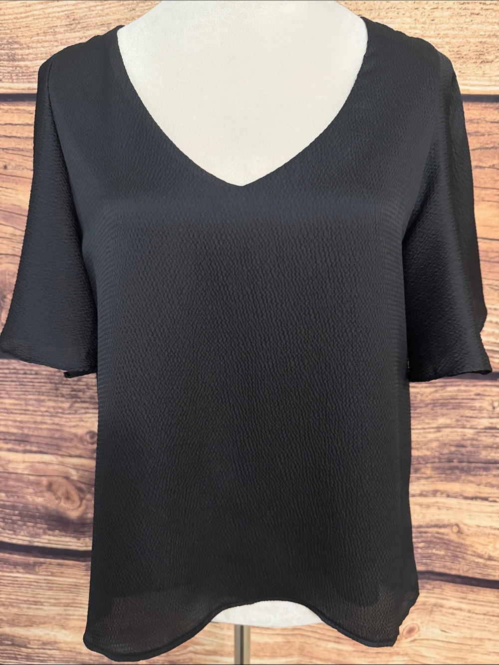 Women's Black V-Neck Short Sleeve Blouse